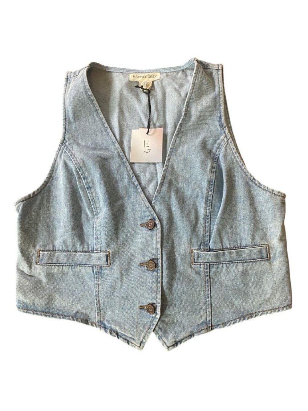 NWT Happily Grey Denim Button-Down Vest Light Wash Sleeveless XL